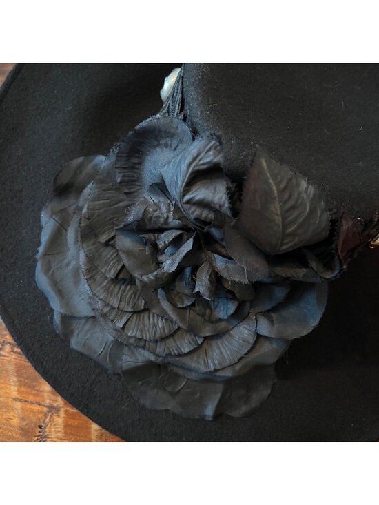 Wool Felt Wide Brim Hat Lace Band & Crystals Floral Accent main image 11